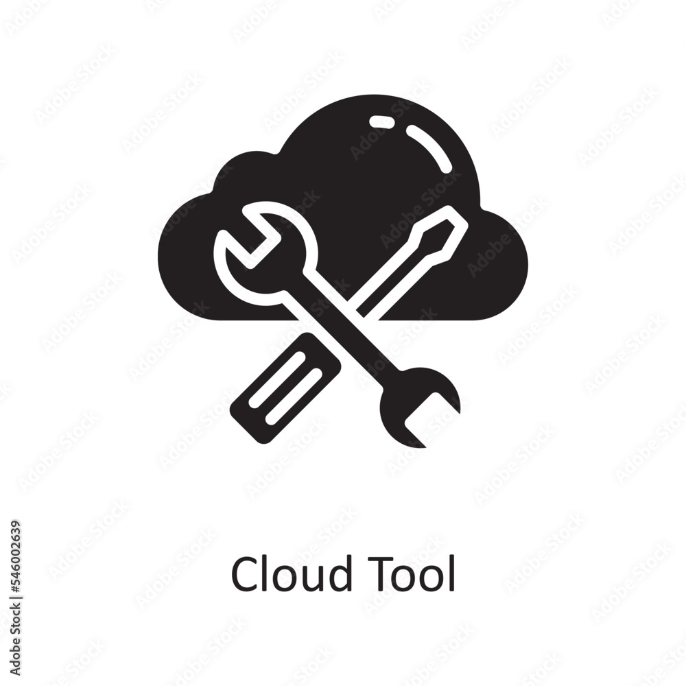 Poster cloud tool vector solid icon design illustration. cloud computing symbol on white background eps 10 