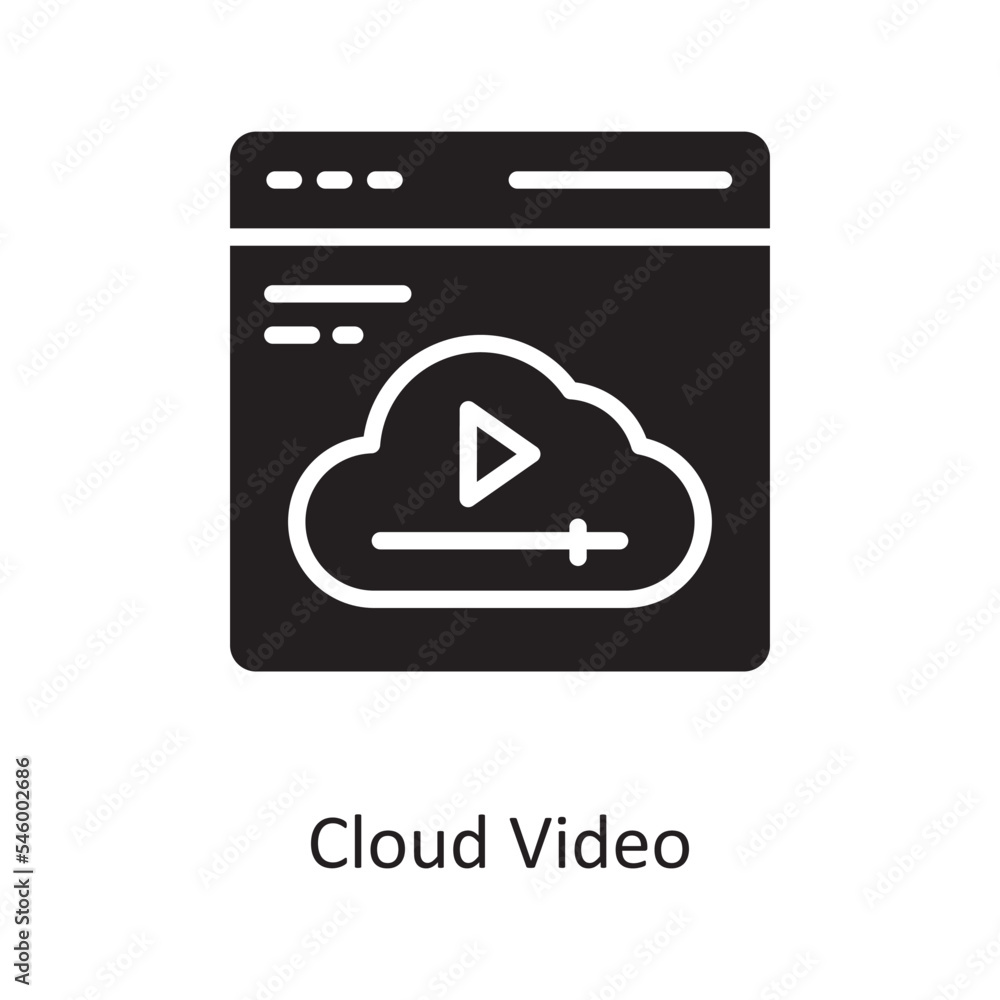 Poster cloud video vector solid icon design illustration. cloud computing symbol on white background eps 10