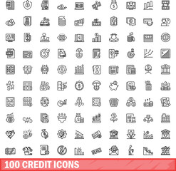 100 credit icons set. Outline illustration of 100 credit icons vector set isolated on white background