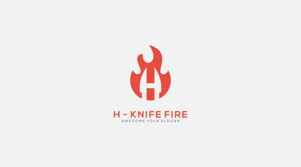 logo design combination letter H knife fire vector