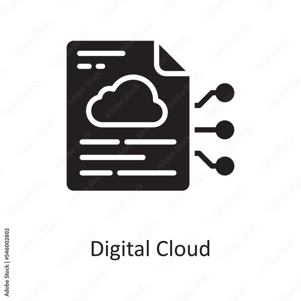 Poster digital cloud vector solid icon design illustration. cloud computing symbol on white background eps 