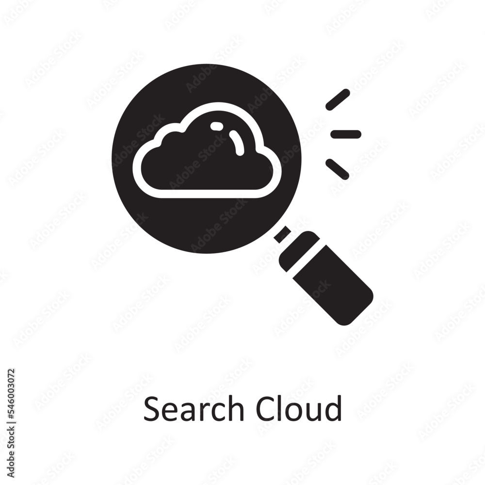 Poster search cloud vector solid icon design illustration. cloud computing symbol on white background eps 1