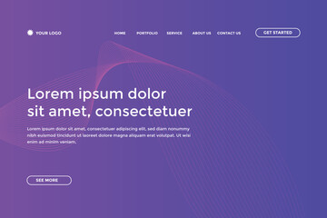 Abstract line wave gradient landing page. Modern colorful wavy line abstract landing page