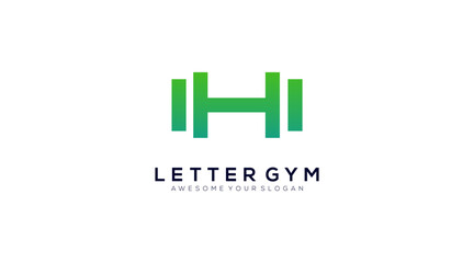 Initial H gym alphabet with a barbell logo design vector
