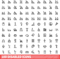 100 disabled icons set. Outline illustration of 100 disabled icons vector set isolated on white background
