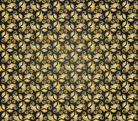 Floral vector golden ornament. Seamless abstract classic background with leafs. Pattern with repeating floral elements. Ornament for wallpaper and packaging