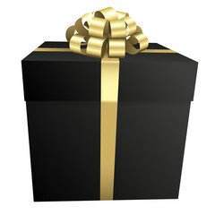 Black gift box with a gold bow - Christmas and birthday present collection