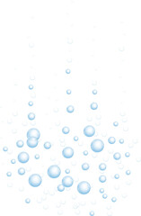 Fototapeta na wymiar Underwater bubbles of fizzing soda. Streams of air. Dissolving tablets. Realistic oxygen pop in effervescent drink. Blue sparkles 