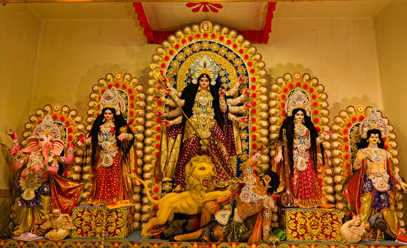 godess durga idol during puja carnival in india