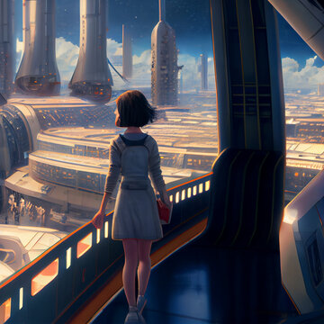 Girl Inside A Spaceship Looking Out The Window