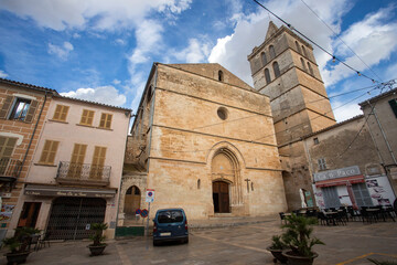Fototapeta na wymiar Sineu, Palma de Mallorca, Spain - September 29, 2022. Facade of the parish of Saint Mary Sineu, a temple of Catholic worship