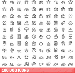 Fototapeta premium 100 dog icons set. Outline illustration of 100 dog icons vector set isolated on white background