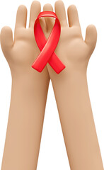 Hands with symbol for world aids day in 3d render illustration