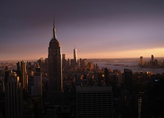 Golden sunset over the empire state building