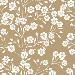 Seamless small cute flowers, leaves and buds. Hand draw style..