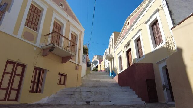 Amazing streets of Symi island - Greece.