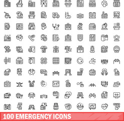 Fototapeta premium 100 emergency icons set. Outline illustration of 100 emergency icons vector set isolated on white background