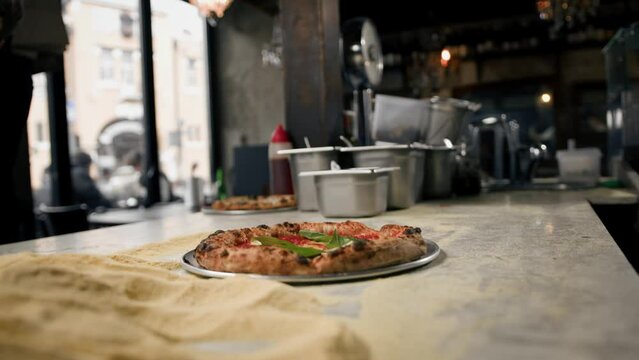 Beautiful delicious freshly cooked pizza margherita - traditional italian cuisine
