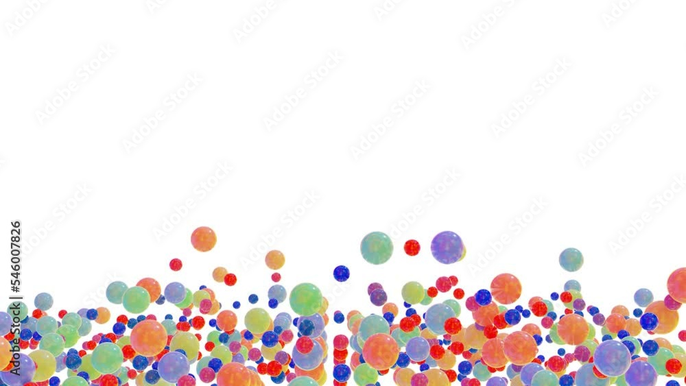Poster multi-colored spheres of different sizes fly on white. looped animation. 3d render