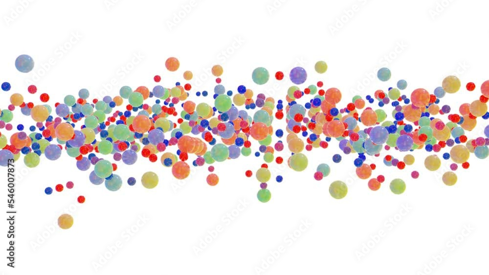 Poster multi-colored spheres of different sizes fly on white. looped animation. 3d render