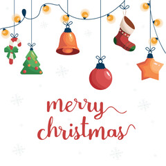 Holiday vector illustration merry christmas with snowflakes and garland