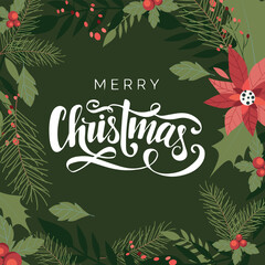 Green congratulations greeting card with misletoe