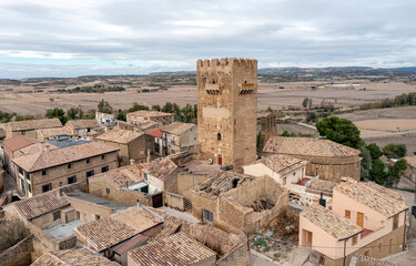 Layana population of Spain, region of the Five Villas, belonging to Ejea de los Caballeros, Zaragoza, Autonomous Community of Aragon, medieval defense tower