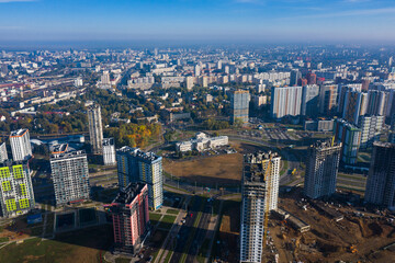 Construction of the New Residential Macro District Minsk MIR, Belarus, drone view