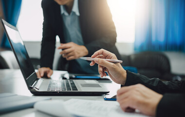 Two businessman consult analyzing company financial cash flow result. Concept for teamwork business corporate and economy fund.