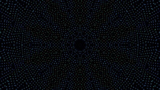 Animated digital abstract. Colorful curved and circular lines on black background, seamless loop	