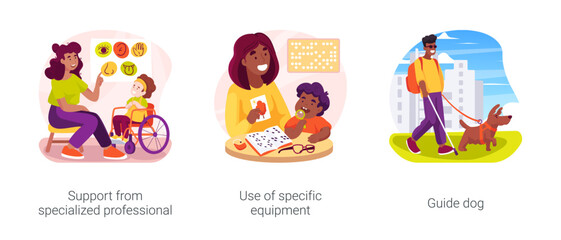 Inclusion school practice isolated cartoon vector illustration set