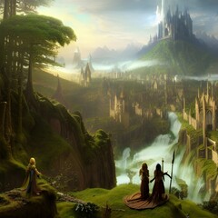 Fantasy city scene detailed 3d render illustration