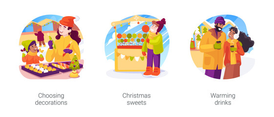 Christmas market isolated cartoon vector illustration set