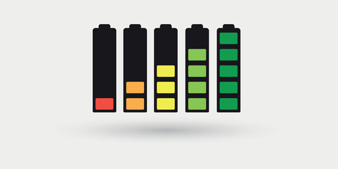 Battery charge status flat symbols set