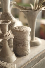 Fototapeta na wymiar clay pots on the table