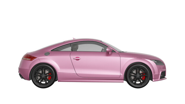 side view of pink car isolated on white, AUDI TT png transparent background 3d rendering