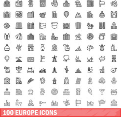 100 europe icons set. Outline illustration of 100 europe icons vector set isolated on white background