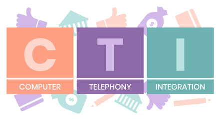 CTI - Computer Telephony Integration acronym, business concept. word lettering typography design illustration with line icons and ornaments. Internet web site promotion concept vector layout.