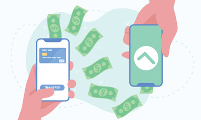 Online payment and digital bill concept. Mobile banking app and payment by credit card. Mobile payment or money transfer concept.