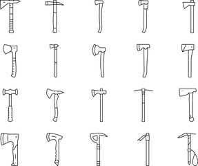 axe ax hatchet wood weapon icons set vector