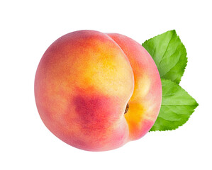  Peach fruit isolated on white or transparent background.
