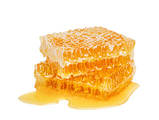 Honey isolated on white or transparent background. Two pieces of honeycomb - obrazy, fototapety, plakaty