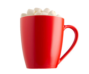 Red cup of cocoa with marshmallow, Christmas mug isolated on white background. Xmas or traditional...