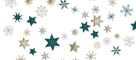 Abstract Gold Star Falling Soft Focus Background, 3D rendering.