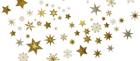 Abstract Gold Star Falling Soft Focus Background, 3D rendering.