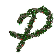 Christmas wreath with lights and girland typeface text the character P