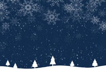 winter landscape snowy winter christmas season with christmas tree decorations, blue background