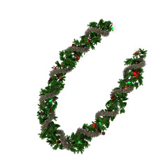 Christmas wreath with lights and girland typeface text the character U