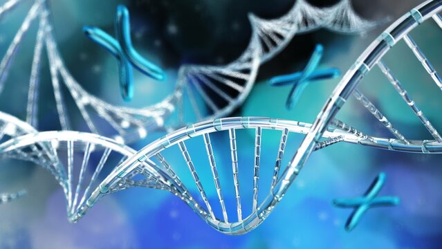 DNA helix, RNA helix, abstract scientific background in the form of a DNA helix on a blurred background, 3d rendering
