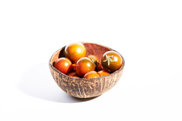 View of ripe tomatoes in a bowl to make salad, Healthy food
